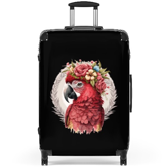 Scarlet Macaw Parrot Watercolor Bird Flower Crown Suitcases