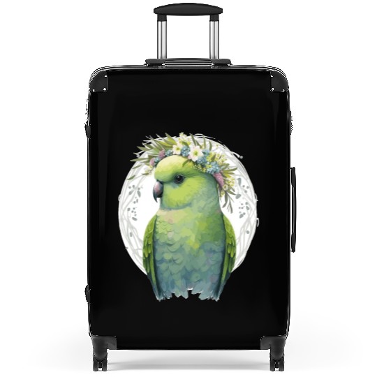Cute Green Budgie Parakeet Bird Flower Crown Pet B Suitcases