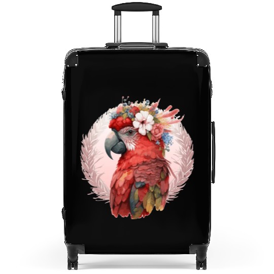 Red Scarlet Macaw Flower Crown Parrot Watercolor B Suitcases