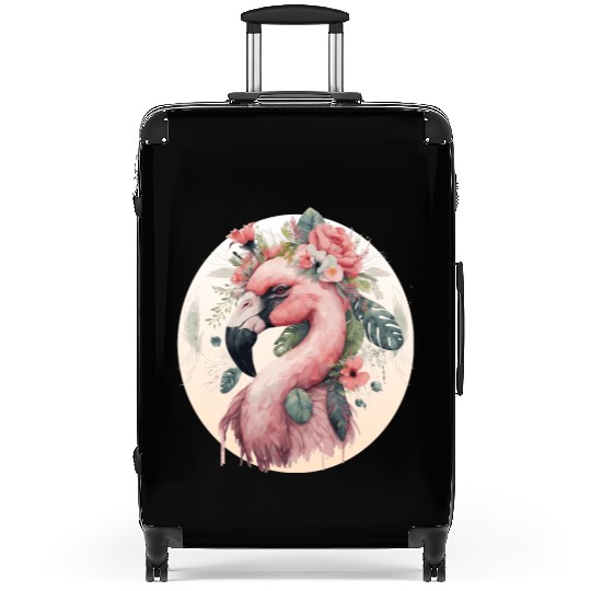 Pink Flamingo Exotic Bird Flower Crown Floral Trop Suitcases