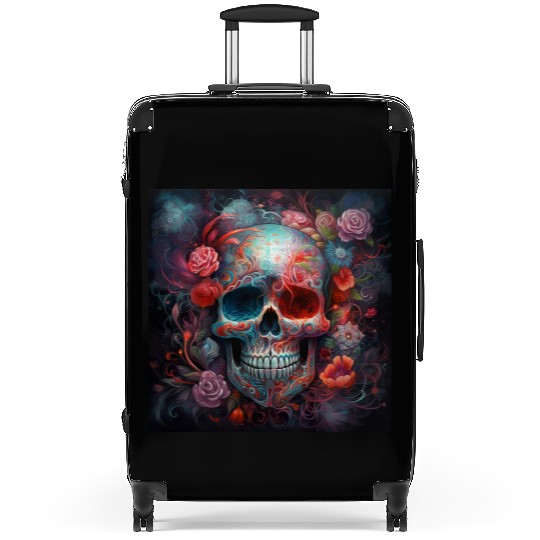 Pastel Flowery Skull Suitcases