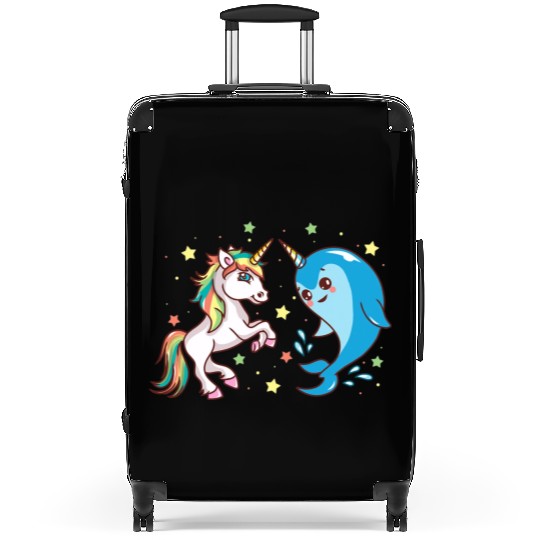 Cute Funny Horned Narwhal And Unicorn Friends Suitcases