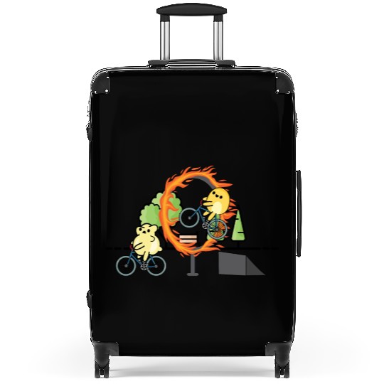 Cute popcorn doing stunts with bicycle Suitcases