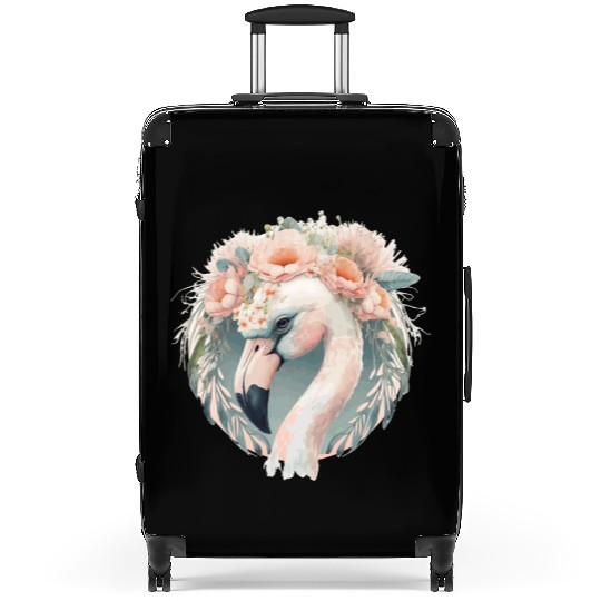 Cute White Flamingo Exotic Bird Flower Crown Tropi Suitcases