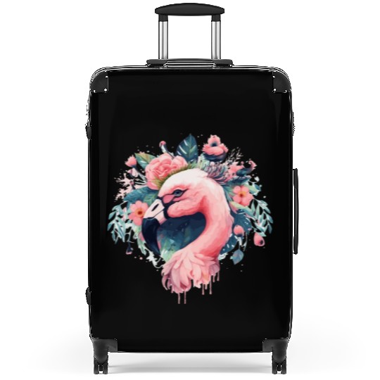 Cute Pink Flamingo Tropical Bird Flower Crown Flor Suitcases