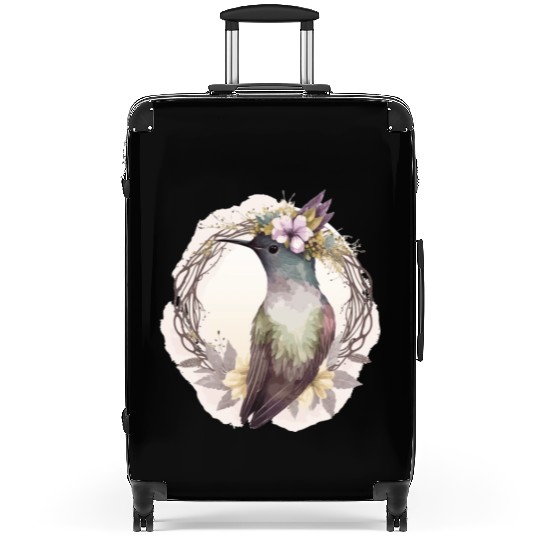 Watercolor Hummingbird Flower Crown Floral Birds Suitcases