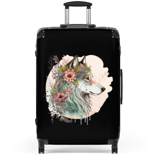 Beautiful Watercolor Wolf Flower Crown Animal Love Suitcases