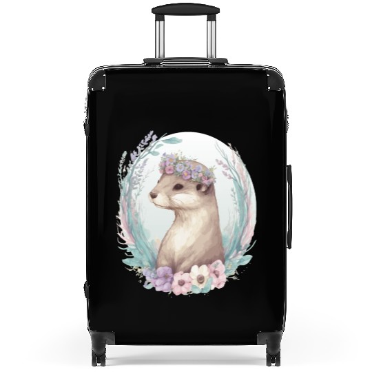 Cute Watercolor Otter Flower Crown Floral Boho Ani Suitcases