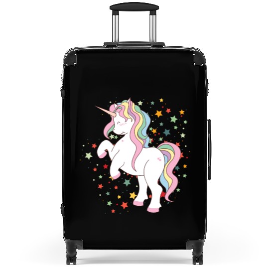 Cute Rearing Rainbow Unicorn Falling Stars Suitcases