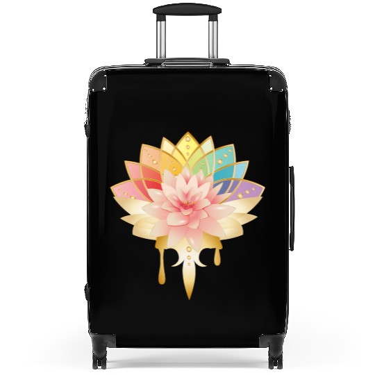 Lotus with golden flowers icon in pastel colors Suitcases