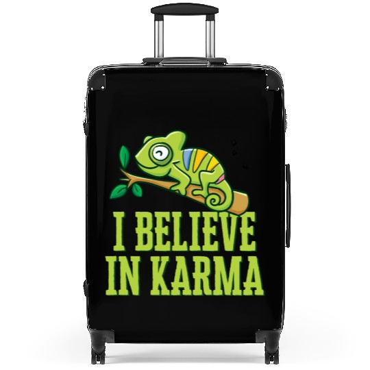 Happy Green Chameleon Karma Believer Suitcases