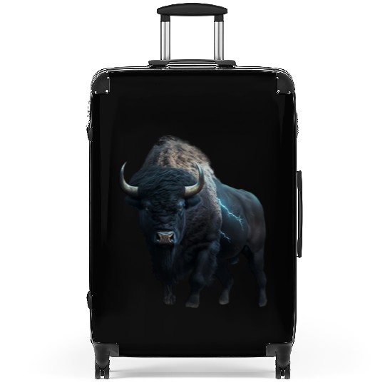 Majestic bison black with lightning bolts buffalo Suitcases