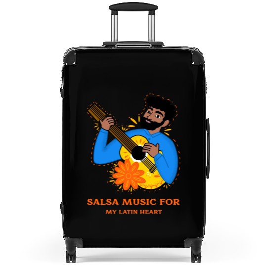 Latin Singer Playing Salsa Music On Guitar Suitcases
