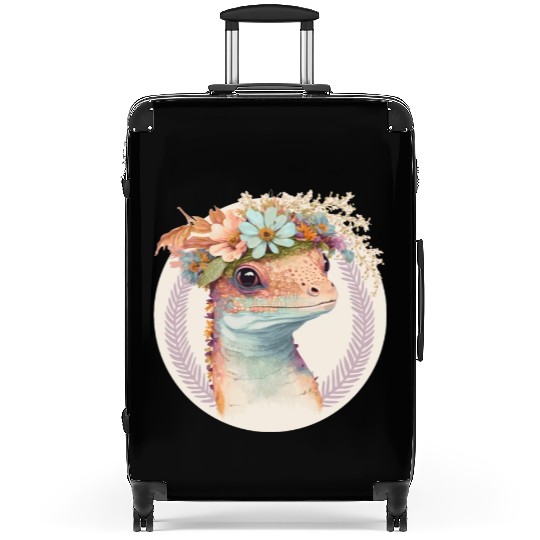 Cute Watercolor Gecko Reptile Flower Crown Boho Ae Suitcases
