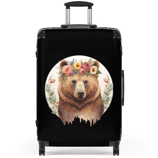 Cute Brown Bear Grizzly Flower Crown Animal Lovers Suitcases