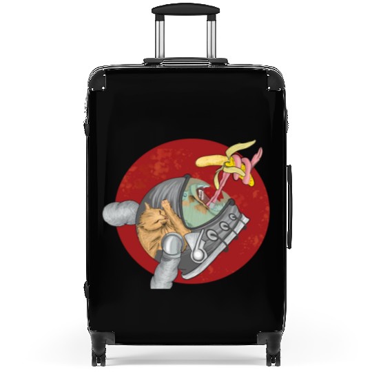 Weird monkey in space grabbing banana Suitcases