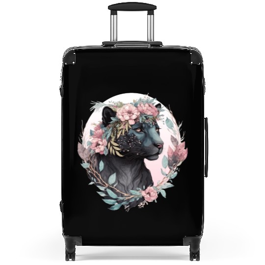 Floral Black Leopard Watercolor Flower Crown Graph Suitcases