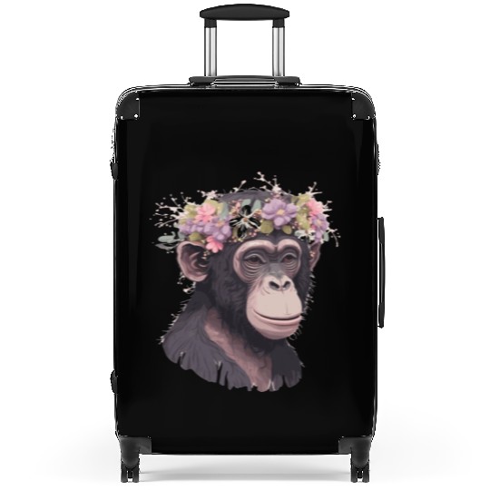 Cute Chimp Chimpanzee Flower Crown Floral Ape Monk Suitcases