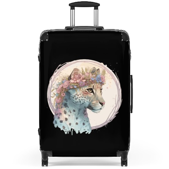 Cute Cheetah Flower Crown Floral Watercolor Animal Suitcases