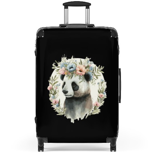 Cute Watercolor Panda Bear Flower Crown Floral Suitcases