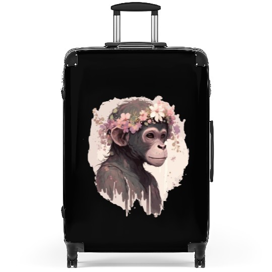 Artistic Watercolor Monkey Flower Crown Floral Ani Suitcases