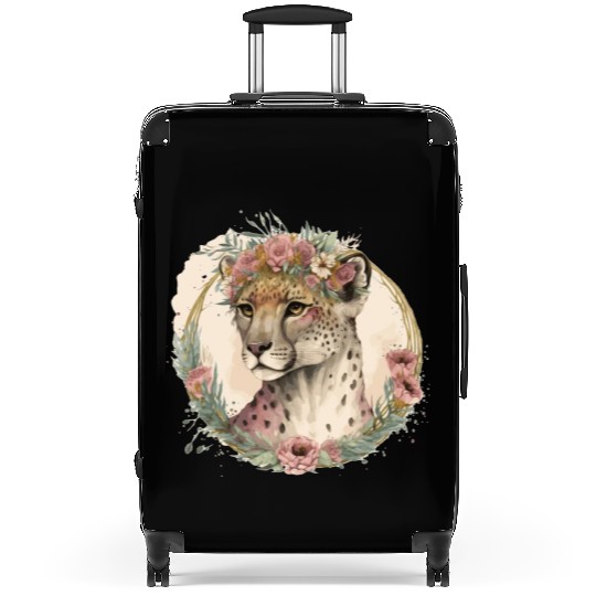 Cute Watercolor Cheetah Flower Crown Safari Animal Suitcases