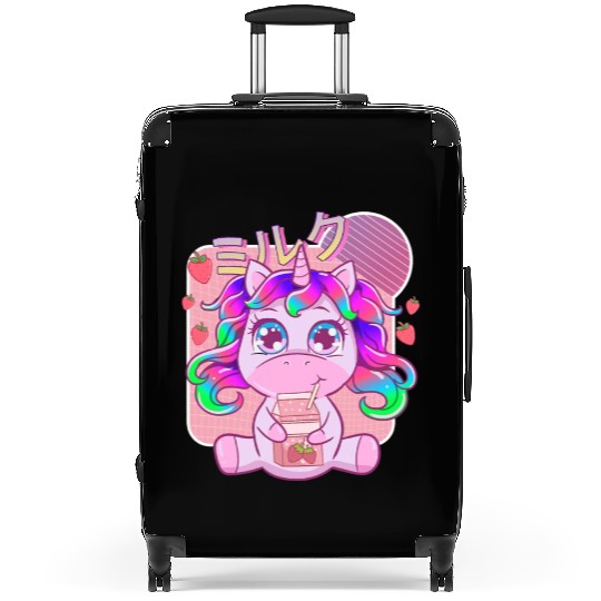 Funny Kawaii Unicorn Strawberry Milk Shake Suitcases