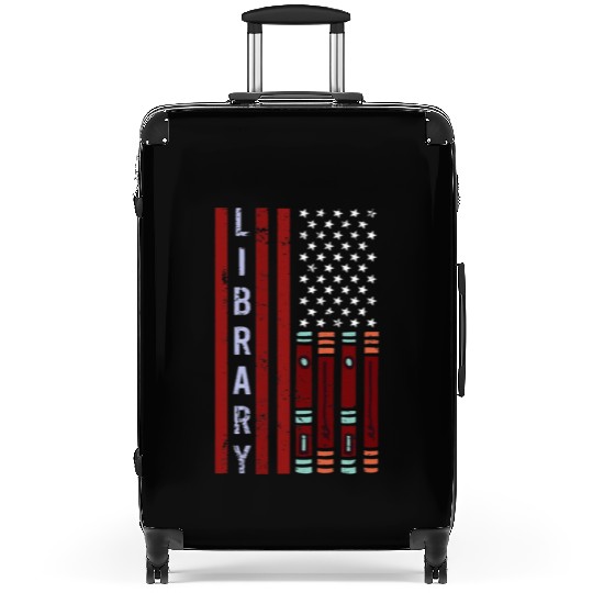 School Library Funny for Librarian Patriotic US Fl Suitcases