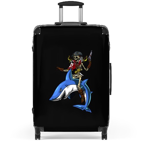 Skeleton Pirate Sailor Riding Shark Ocean Fantasy Suitcases