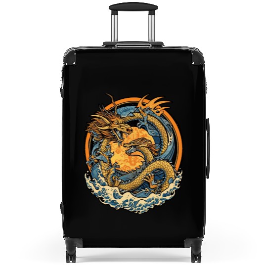 Vintage Japanese Dragon Sun Tattoo Design 1 Suitcases