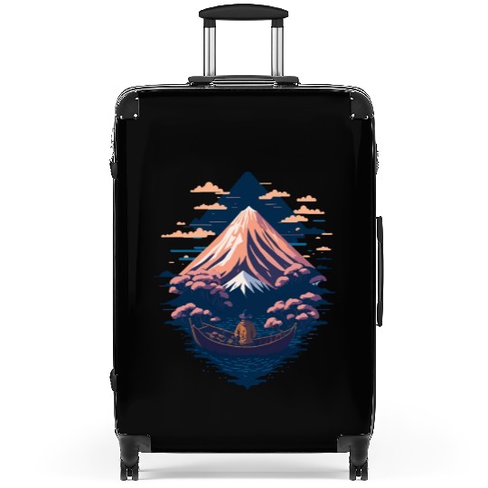 Serene Mount Fuji Sunset Peaceful River Scenery Suitcases