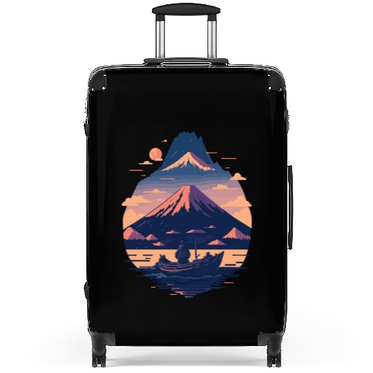 Serene Mount Fuji Sunset Peaceful River Scenery Suitcases