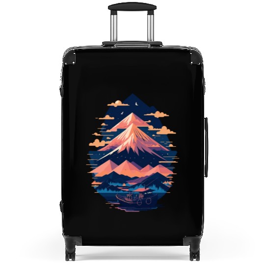 Serene Mount Fuji Sunset Peaceful River Scenery Suitcases