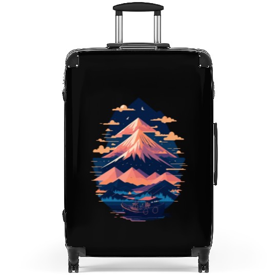 Serene Mount Fuji Sunset Peaceful River Scenery Suitcases