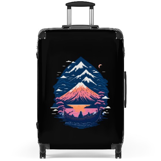 Serene Mount Fuji Sunset Peaceful River Scenery Suitcases