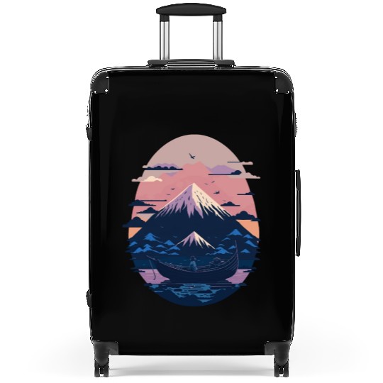 Serene Mount Fuji Sunset Peaceful River Scenery Suitcases