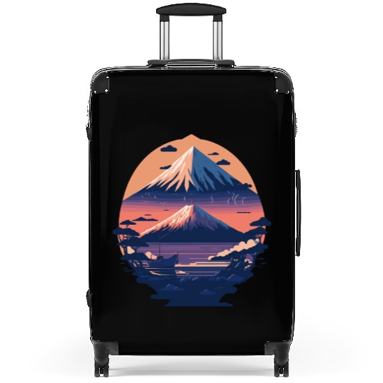 Serene Mount Fuji Sunset Peaceful River Scenery Suitcases