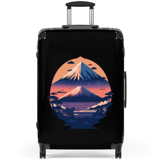 Serene Mount Fuji Sunset Peaceful River Scenery Suitcases