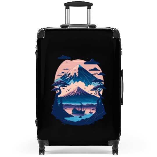 Serene Mount Fuji Sunset Peaceful River Scenery Suitcases