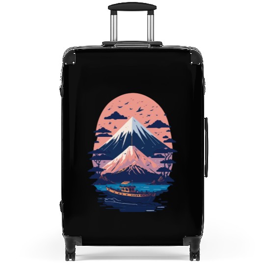 Serene Mount Fuji Sunset Peaceful River Scenery Suitcases