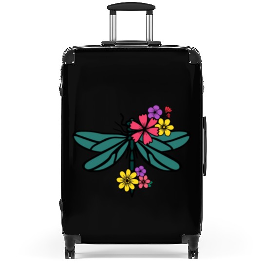 dragonfly with colorful flowers Suitcases
