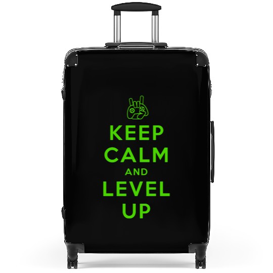 keep calm and level up Suitcases