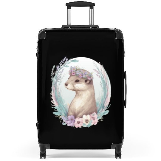 Cute Watercolor Otter Flower Crown Floral Boho Ani Suitcases