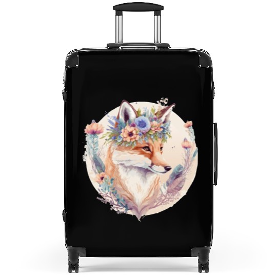Cute Watercolor Fox Flower Crown Boho Aesthetic Suitcases