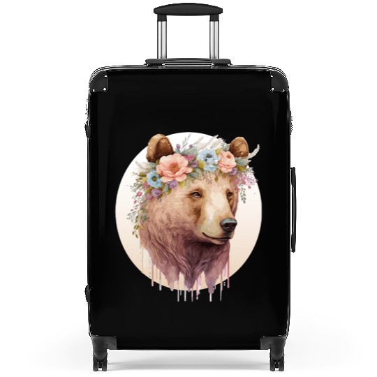 Watercolor Brown Bear Grizzly Flower Crown Wild An Suitcases