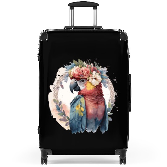 Watercolor Parrot Macaw Bird Flower Crown Pet Bird Suitcases
