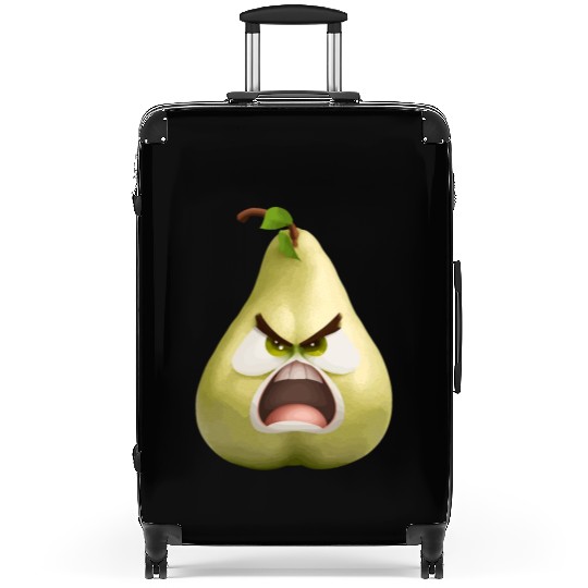 A pear with angry face cartoon style Suitcases