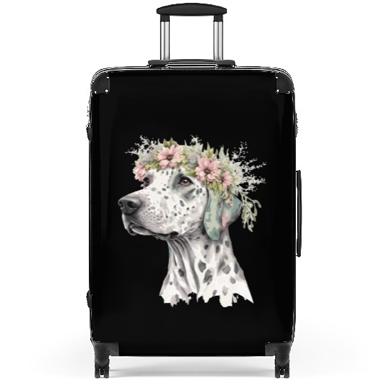 Cute Dalmatian Flower Crown Pet Dog Breed Floral P Suitcases