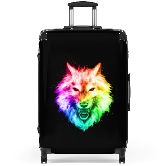 Bright Colorful Wolf Head – Rainbow Howling Wolf F Suitcases
