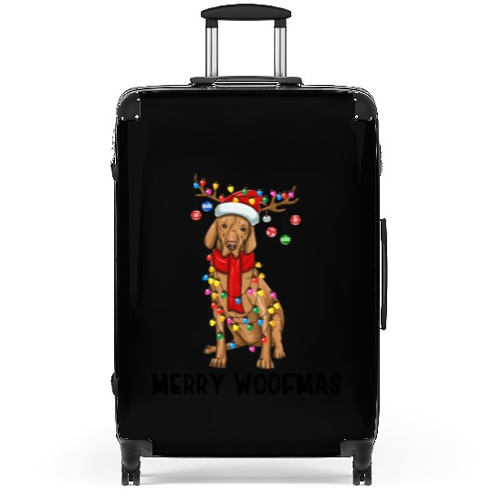 Vizsla Dog Lights Merry Woofmas Suitcases